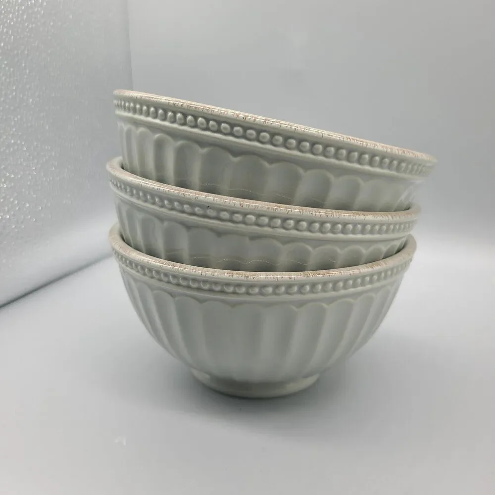 Lenox Set (3) French Perle groove Grey Soup Salad Bowls 6